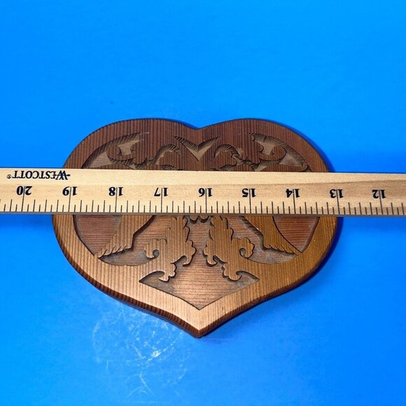 Hand Made Wooden Heart Shaped Puzzle Trinket Box Carved Floral Design Cover - Picture 6 of 7